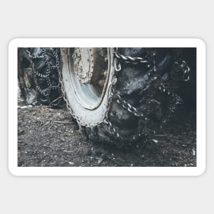 Muddy tractor wheels Sticker